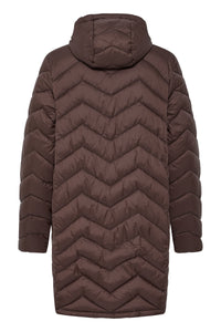 FRANSA FrBaPadding Knee Length Chocolate Hot Fudge Puffa Coat with Hood