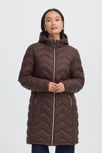FRANSA FrBaPadding Knee Length Chocolate Hot Fudge Puffa Coat with Hood