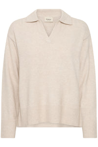 Fransa FrBitte Limestone Melange V-Neck Collar Knit