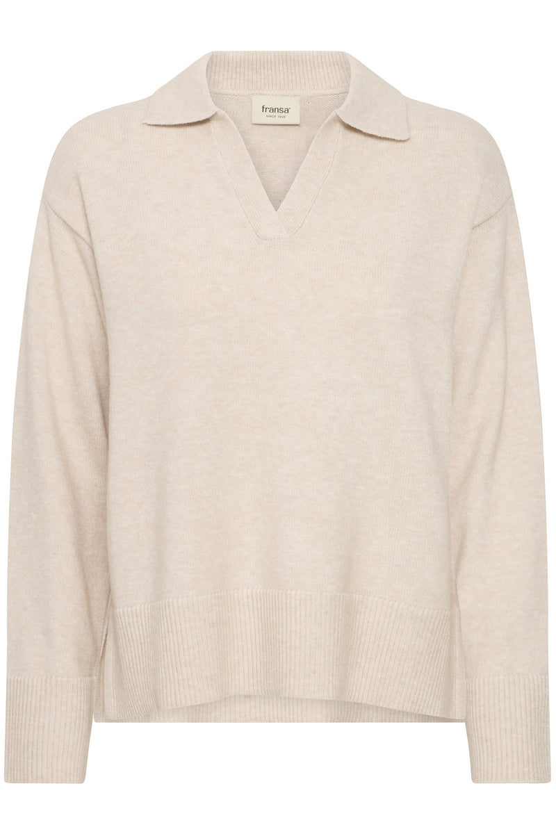 Fransa FrBitte Limestone Melange V-Neck Collar Knit