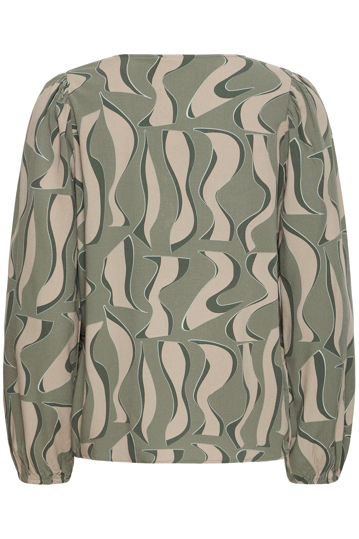 Fransa FrJustini Dusty Olive Abstract Printed V-Neck Blouse, 20616016