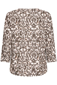 Fransa FrSeen Smokey Olive Abstract Print 3/4 Sleeve Top, 20617416