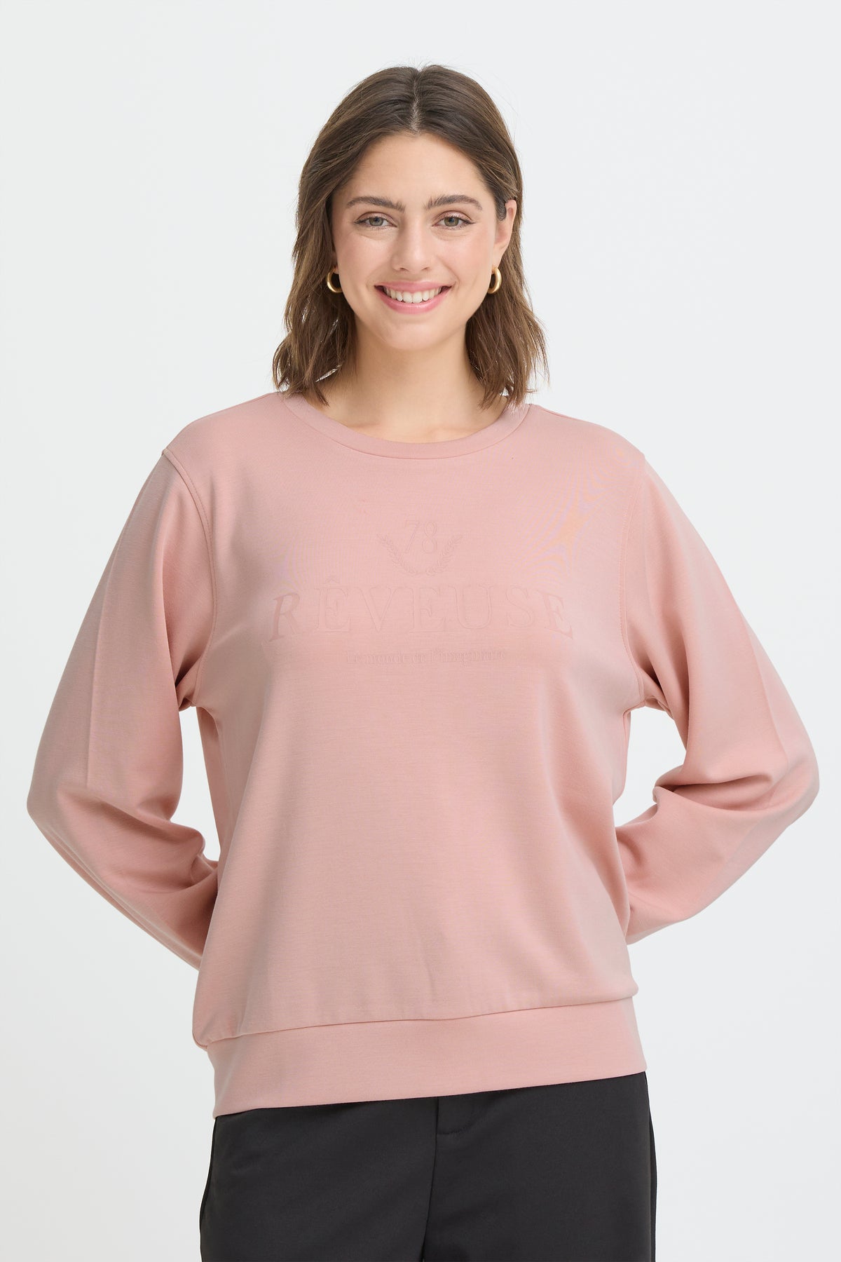 Fransa FrAurora Blush Rose Modal Logo Sweatshirt