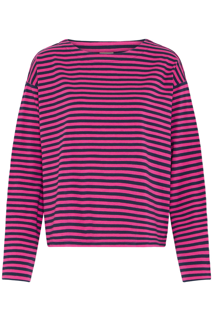 Fransa FrSiva Very Berry Stripe Oversized Long Sleeve Top