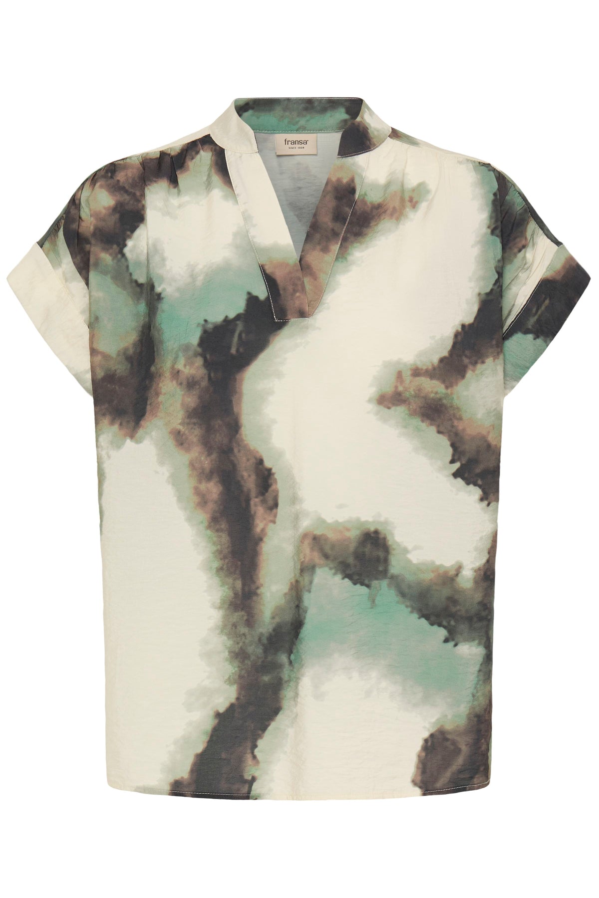 Fransa FrAyla Marble Creme de Menthe Printed V-Neck Blouse