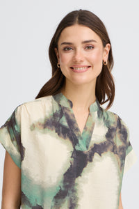 Fransa FrAyla Marble Creme de Menthe Printed V-Neck Blouse