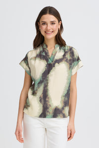Fransa FrAyla Marble Creme de Menthe Printed V-Neck Blouse