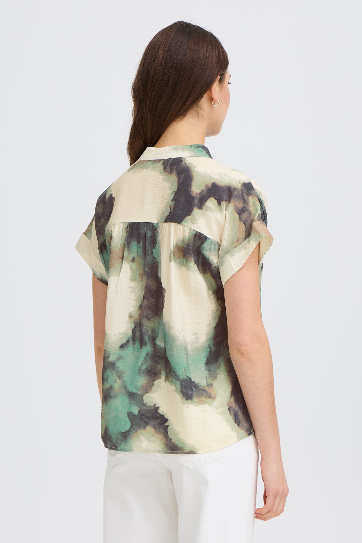 Fransa FrAyla Marble Creme de Menthe Printed V-Neck Blouse