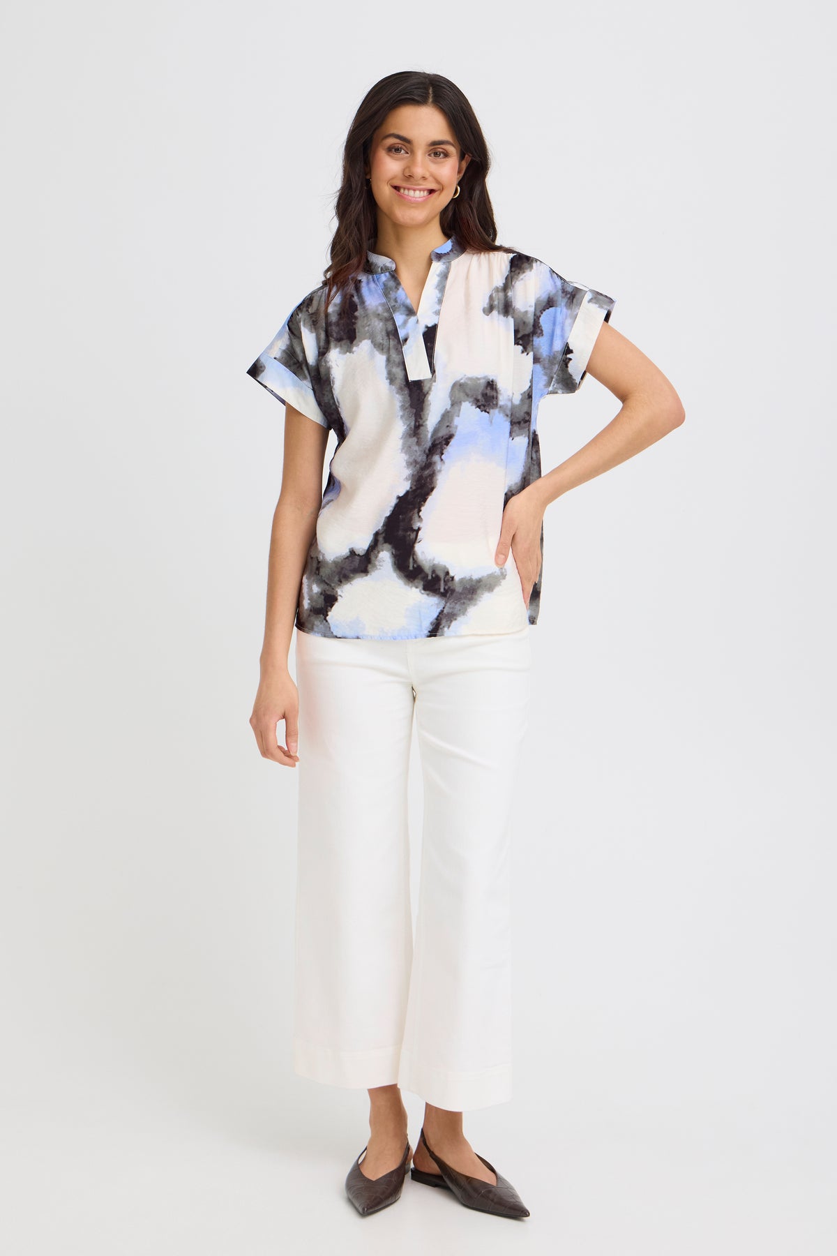 Fransa FrAyla Marble Hydrangea Printed V-Neck Blouse, 20617672