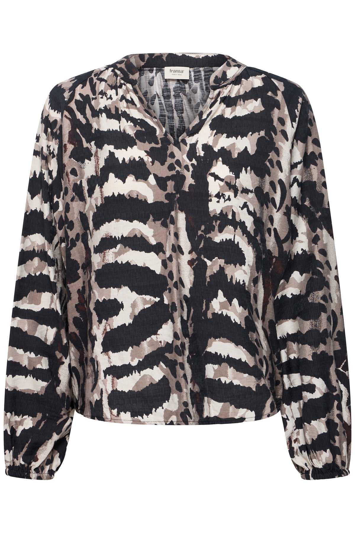 Fransa FrAriana Abstract Driftwood Taupe Printed V-Neck Blouse