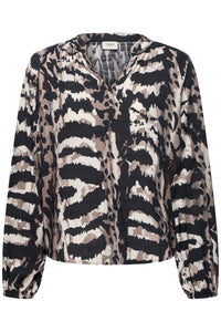 Fransa FrAriana Abstract Driftwood Taupe Printed V-Neck Blouse