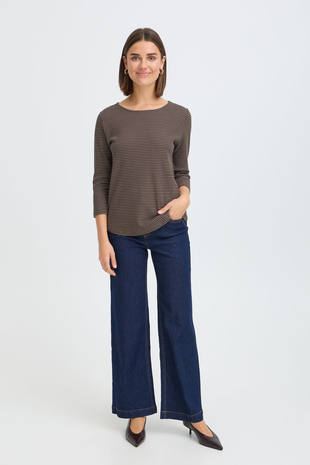 Fransa FrJorelia Driftwood Stripe Long Sleeve Dip