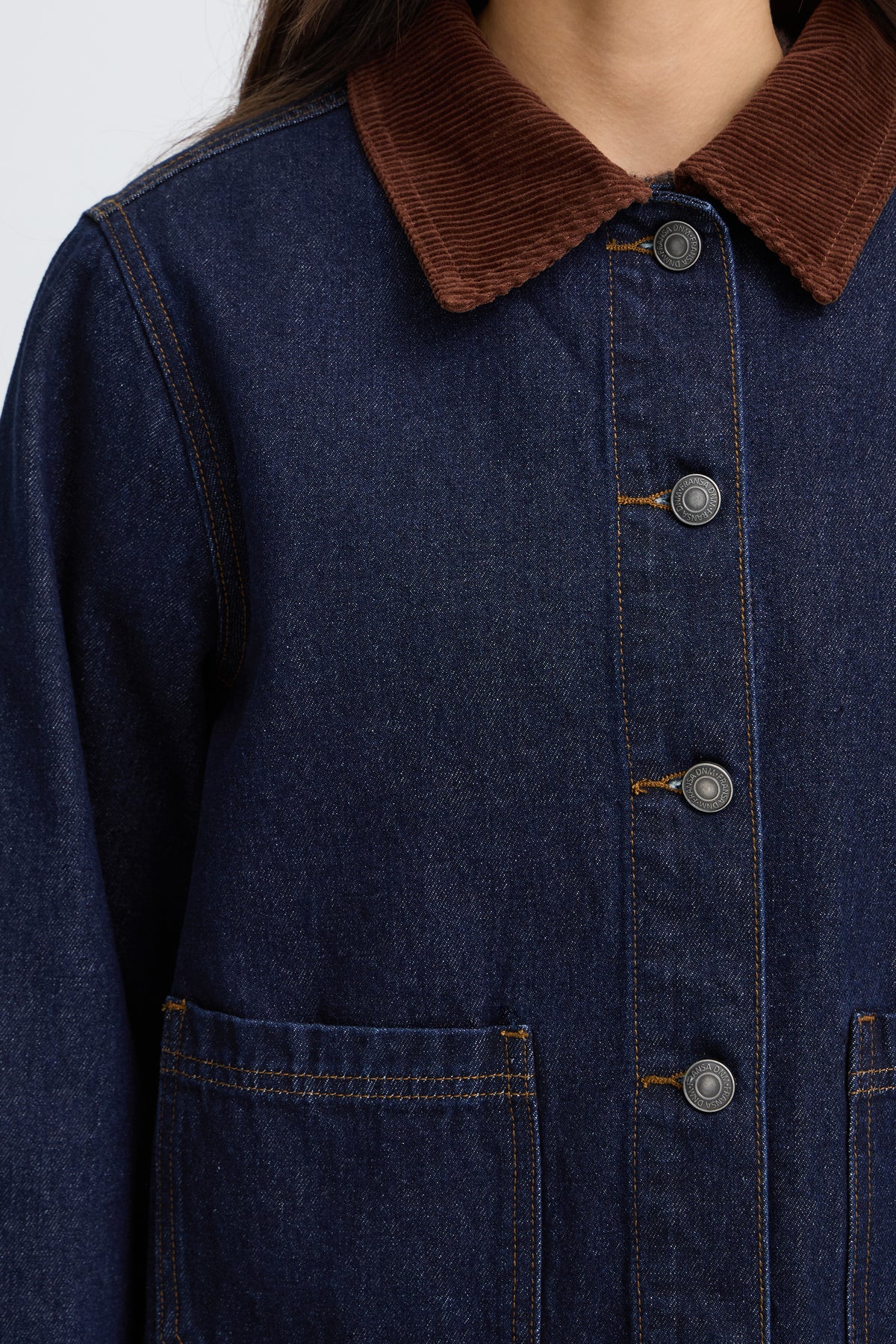Fransa FrLeslie Dark Blue Denim Barn Jacket with Cord Collar, 20618311