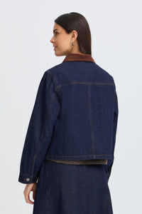 Fransa FrLeslie Dark Blue Denim Barn Jacket with Cord Collar