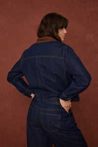 Fransa FrLeslie Dark Blue Denim Barn Jacket with Cord Collar