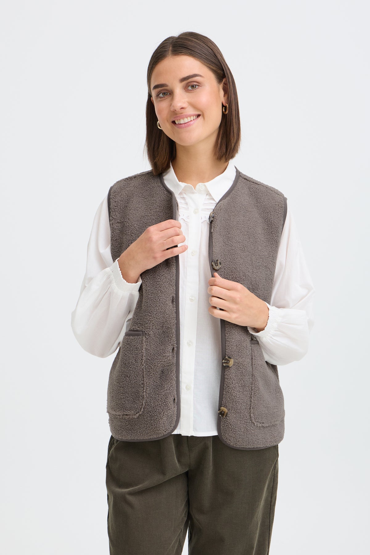 Fransa FrTenya Driftwood Teddy Fleece Gilet, 20618525