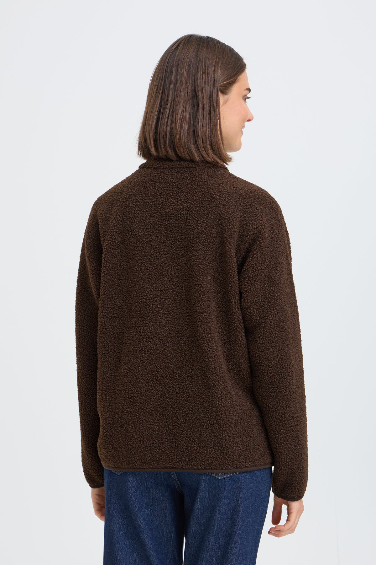 Fransa FrTenya Chocolate Brown 1/2 Zip Teddy Fleece