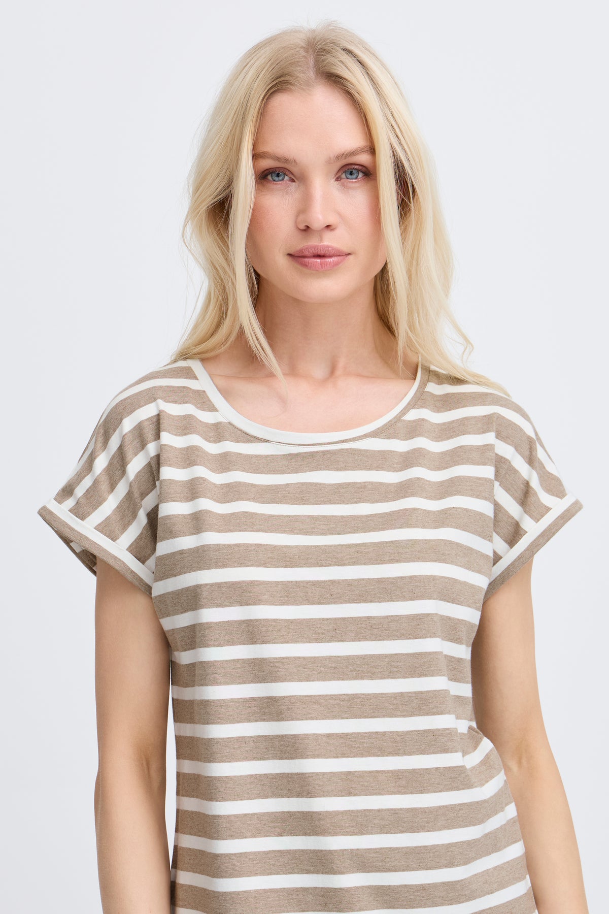 B.Young ByPamila Chinchilla Beige Melange Stripe T-Shirt, 20809561