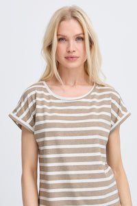 B.Young ByPamila Chinchilla Beige Melange Stripe T-Shirt, 20809561