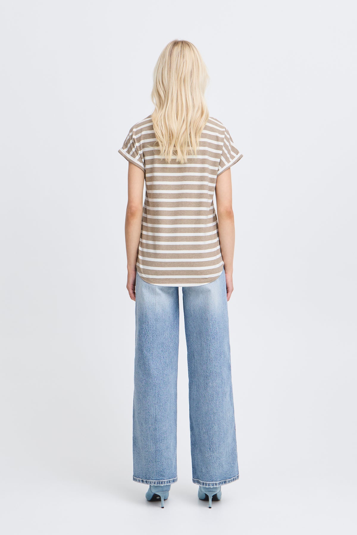 B.Young ByPamila Chinchilla Beige Melange Stripe T-Shirt, 20809561