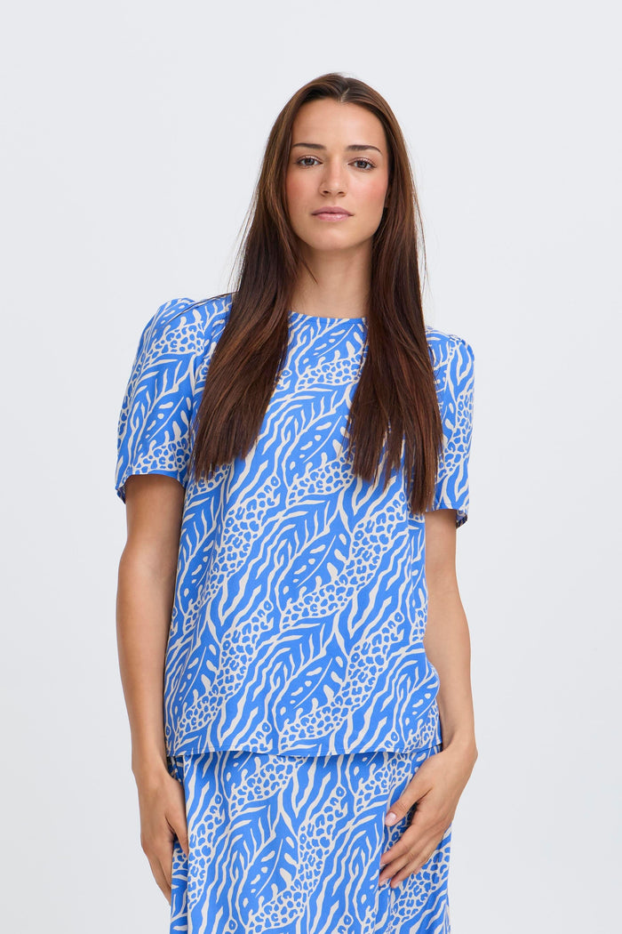 B.Young ByMmJoella Nebulas Blue/Sand Nature Print Blouse, 20811222