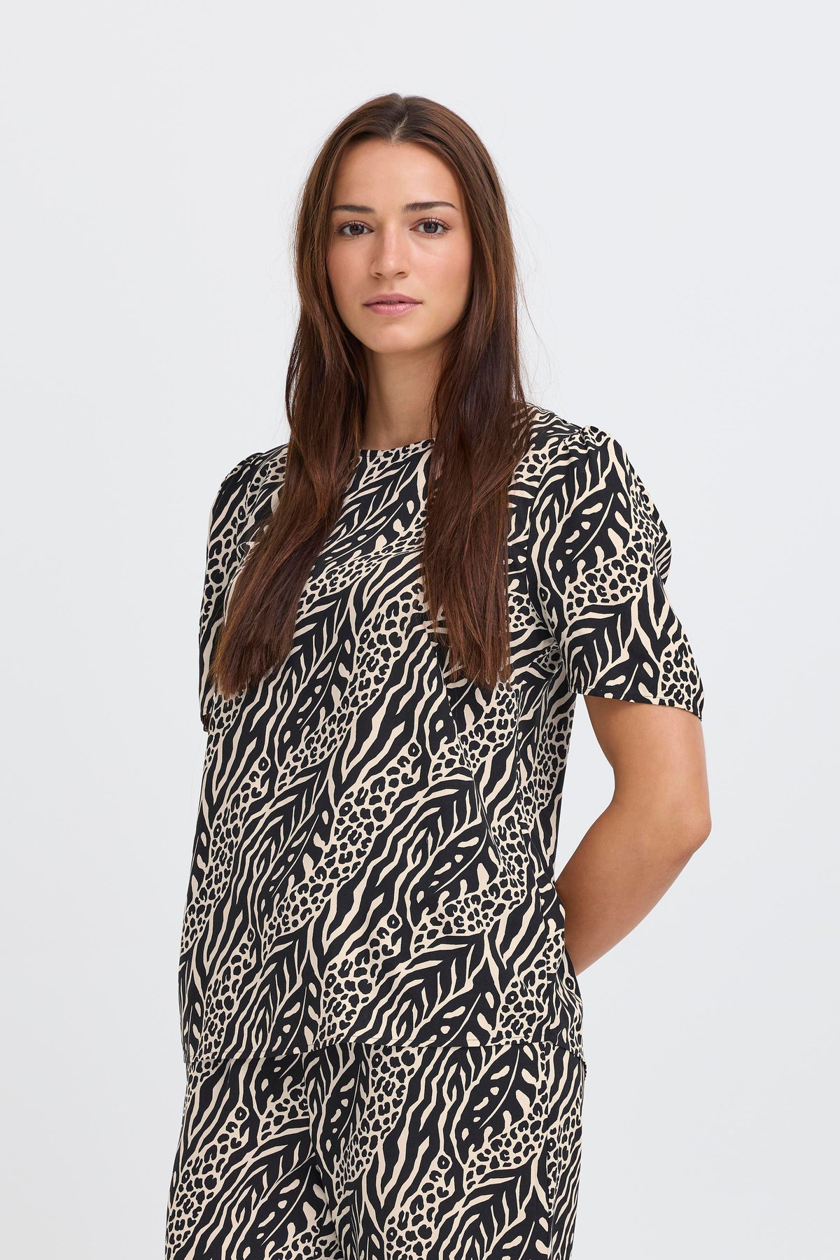 B.Young ByMmJoella Black/Sand Nature Print Blouse