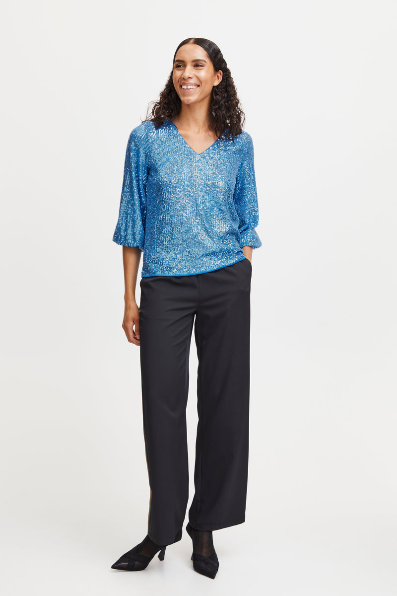 B.Young Bysolia Swedish Blue V-Neck Blouse, 20812550