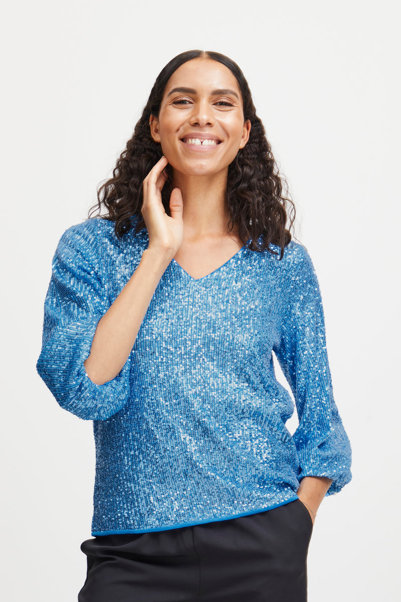 B.Young Bysolia Swedish Blue V-Neck Blouse, 20812550