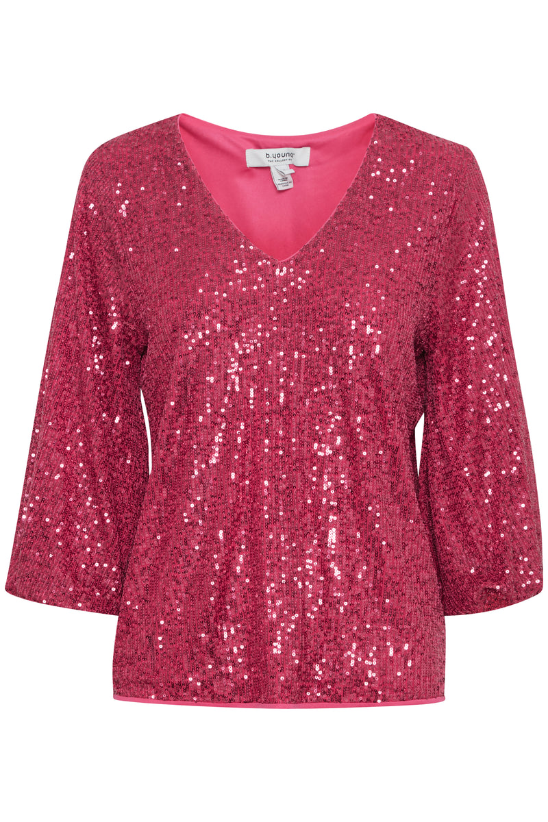 B.Young Bysolia Vivacious Pink V-Neck Blouse, 20812550