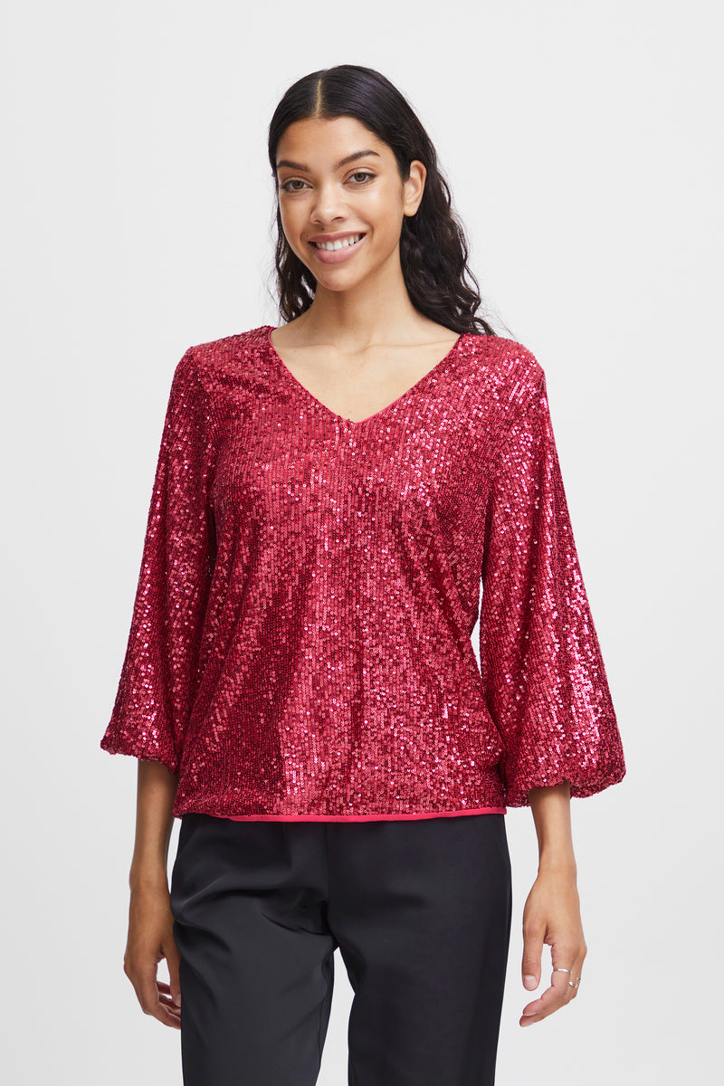 B.Young Bysolia Vivacious Pink V-Neck Blouse, 20812550