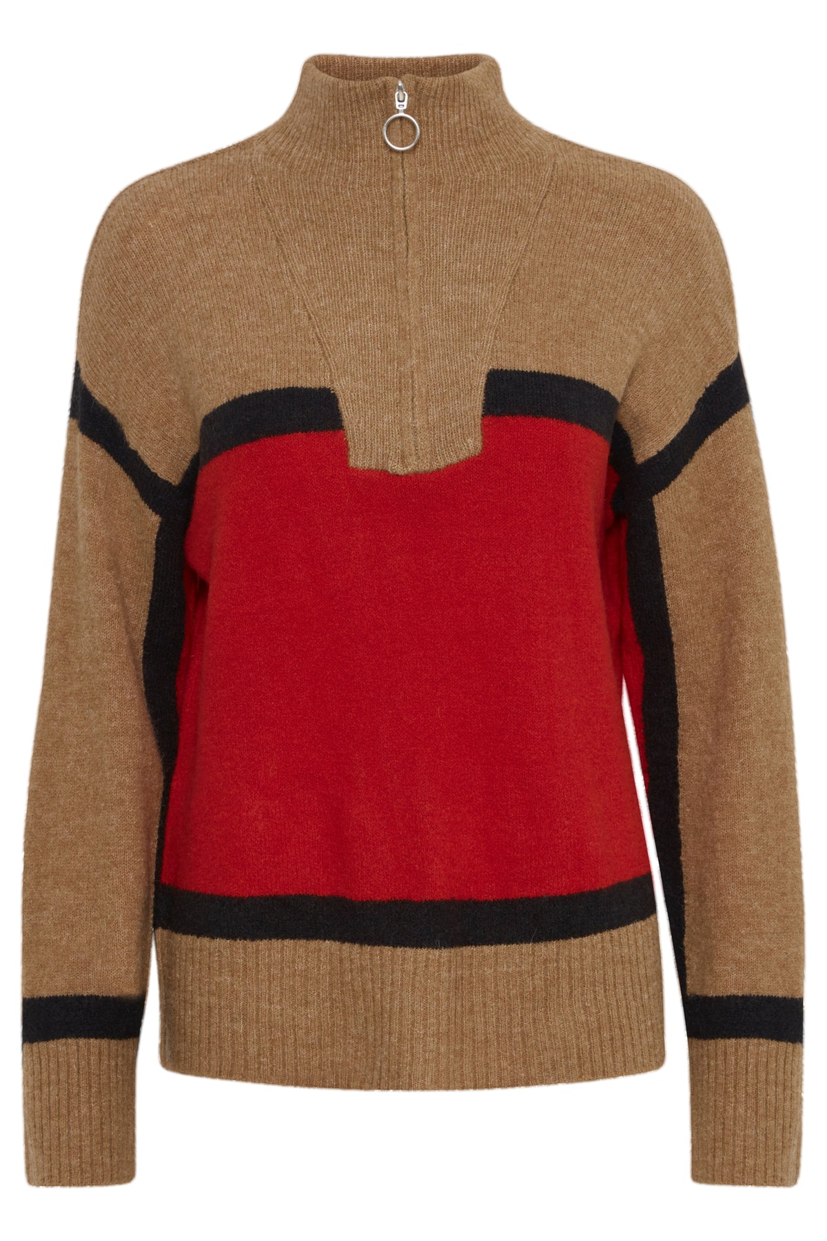 B.Young Byomartha Toasted Coconut Halfzip Oversized Knitted Jumper, 20813908