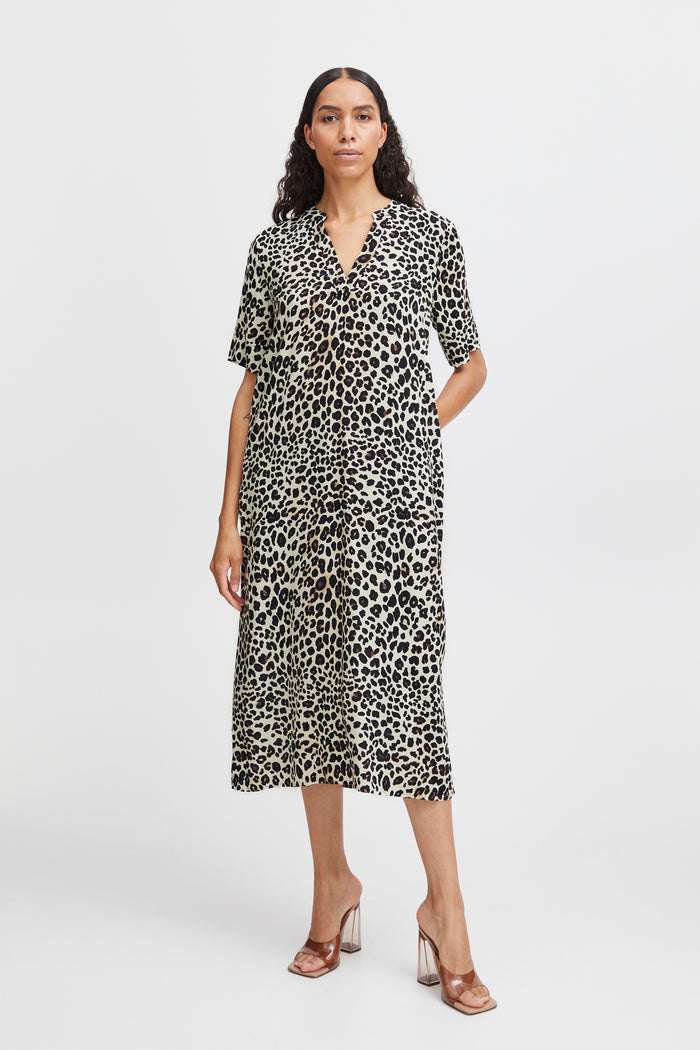 B.Young Bymmjoella Black Leopard Mix Relaxed Fit Dress