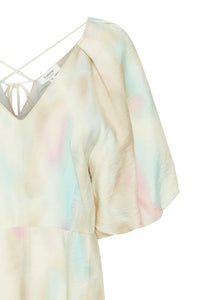 B.Young Byihamma Blue/Pink Tint Mix V-Neck Midi Dress, 20814545