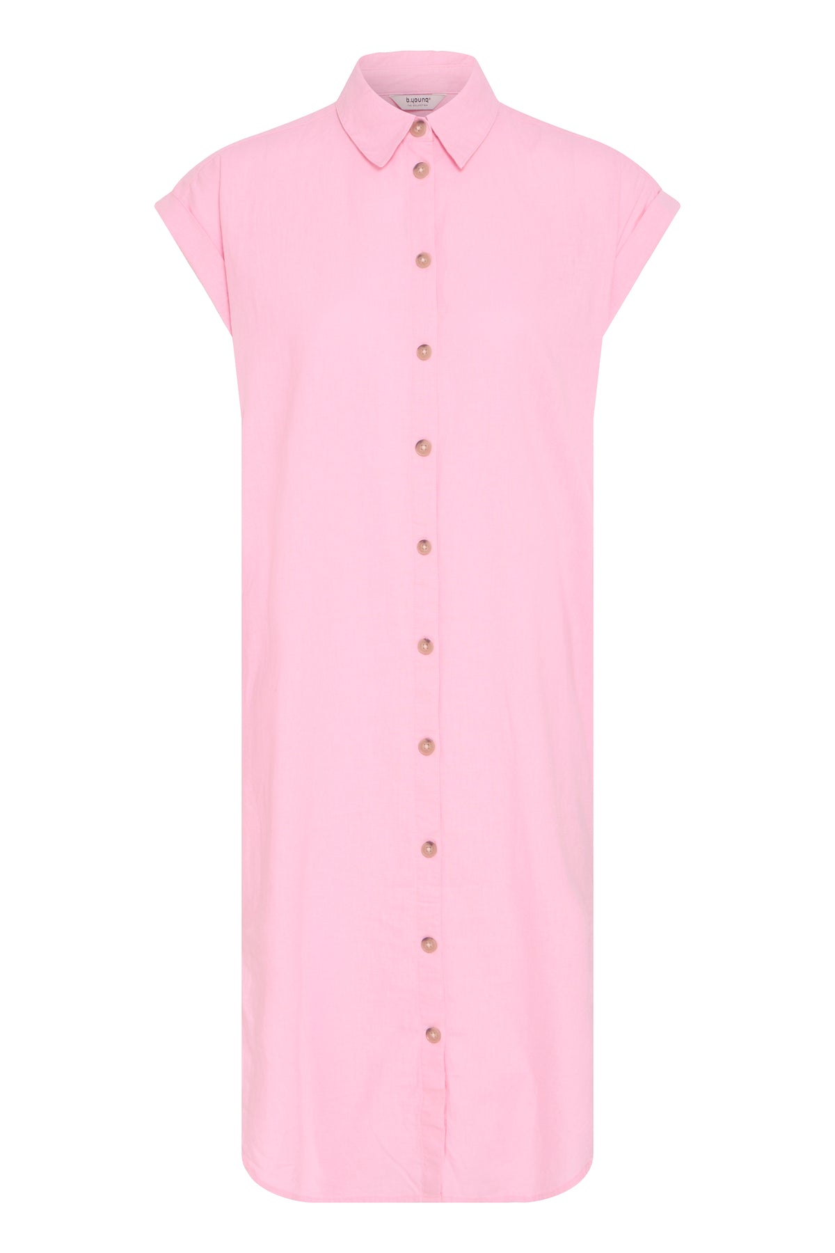 B.Young ByFalakka Parfait Pink Short Sleeve Linen Blend Midi Dress, 20814553