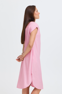 B.Young ByFalakka Parfait Pink Short Sleeve Linen Blend Midi Dress, 20814553