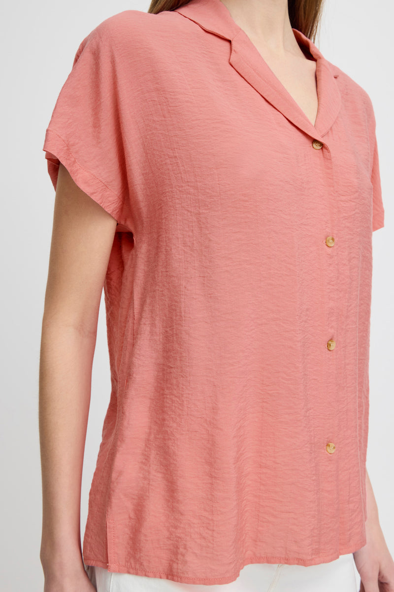 B.Young Jenica Strawberry Pink Short Sleeve Button Top, 20814916