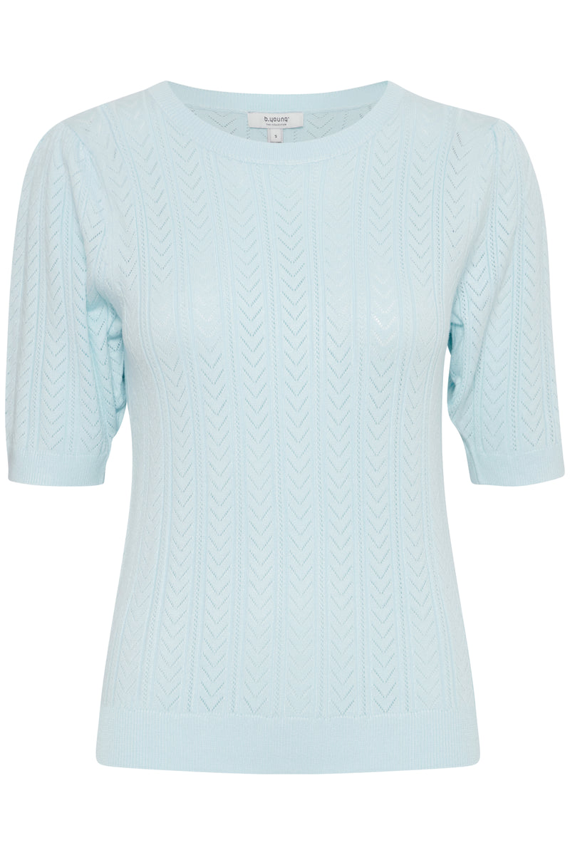 B.Young Byomanja Clearwater Blue Pointelle Knitted Fitted Jumper, 20814954