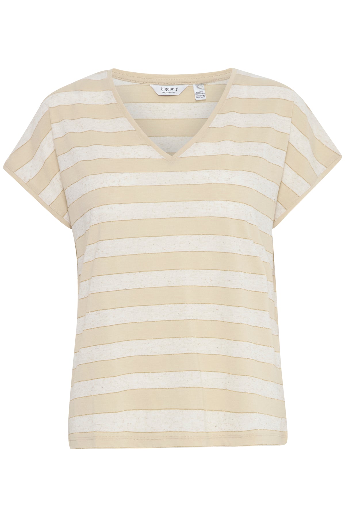B.Young Bysanto Safari Stripe Mix V-Neck Relaxed Fit T-Shirt