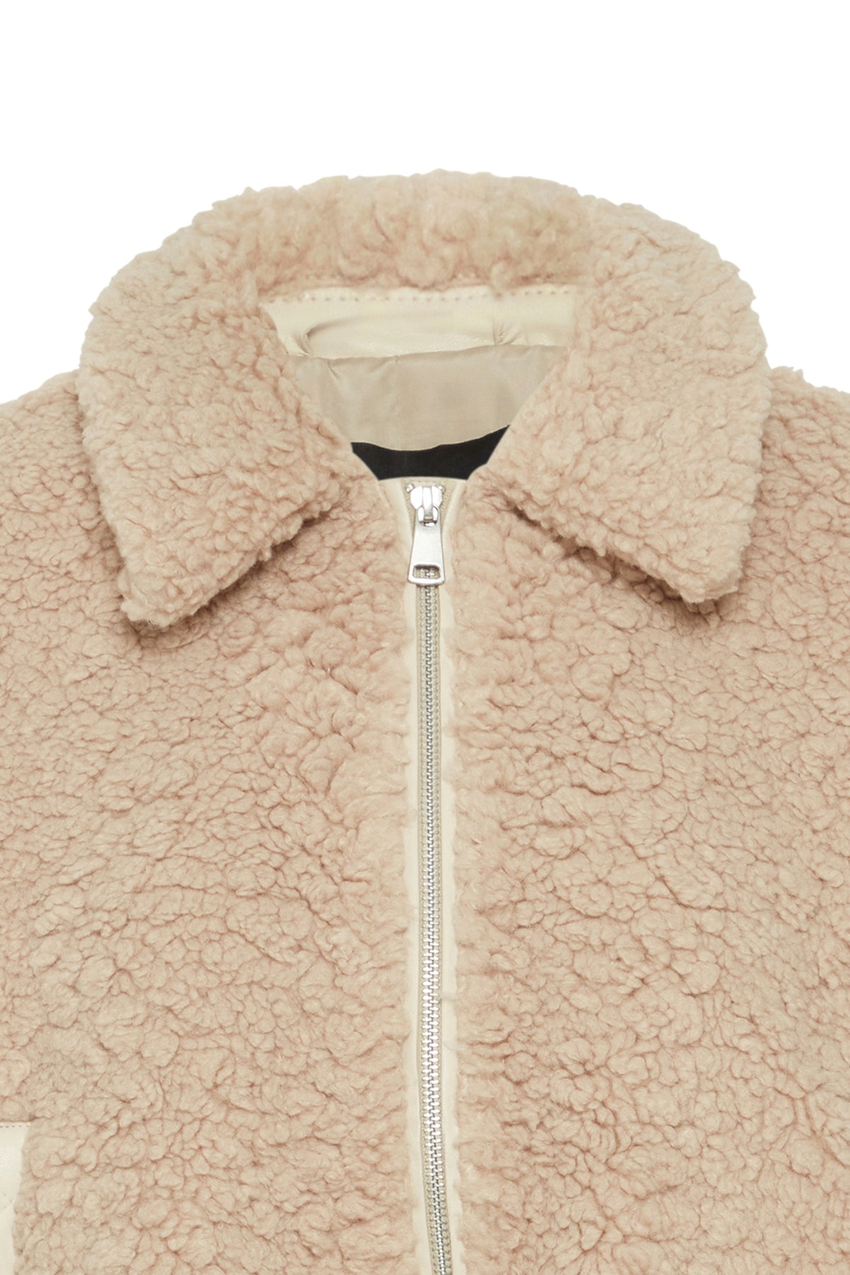 B.Young ByAnama Humus Melange Beige Teddy Jacket with Faux Leather Trim, 20815147