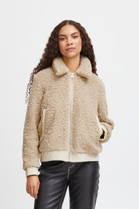 B.Young ByAnama Humus Melange Beige Teddy Jacket with Faux Leather Trim, 20815147