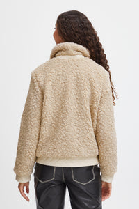 B.Young ByAnama Humus Melange Beige Teddy Jacket with Faux Leather Trim, 20815147