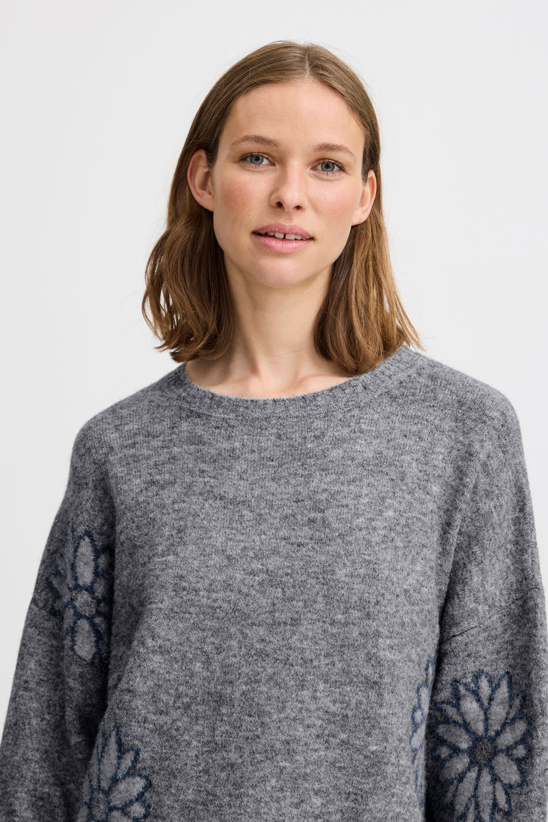 B.Young Byomea Grey Melange Daisy Oversized Knit