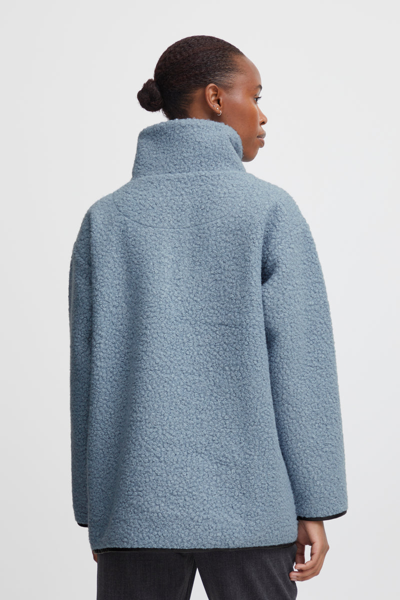 B.Young Bycidan Dusty Blue Teddy Oversized Longline Half Zip Pullover, 20815382