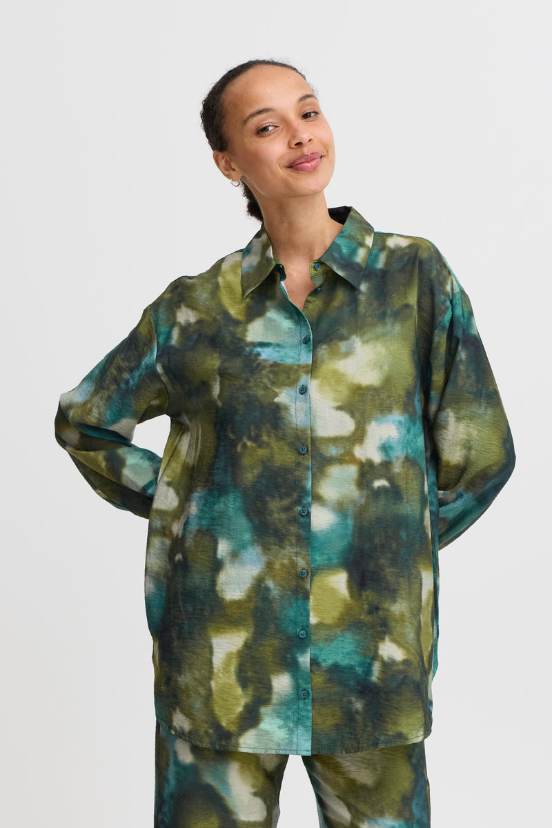 B.Young Byibine Birch Blur Mix Printed Longline Oversized Shirt, 20815569