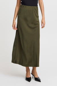 B.Young ByDolora Olive Night Satin Ankle Length Slip Skirt, 20815584