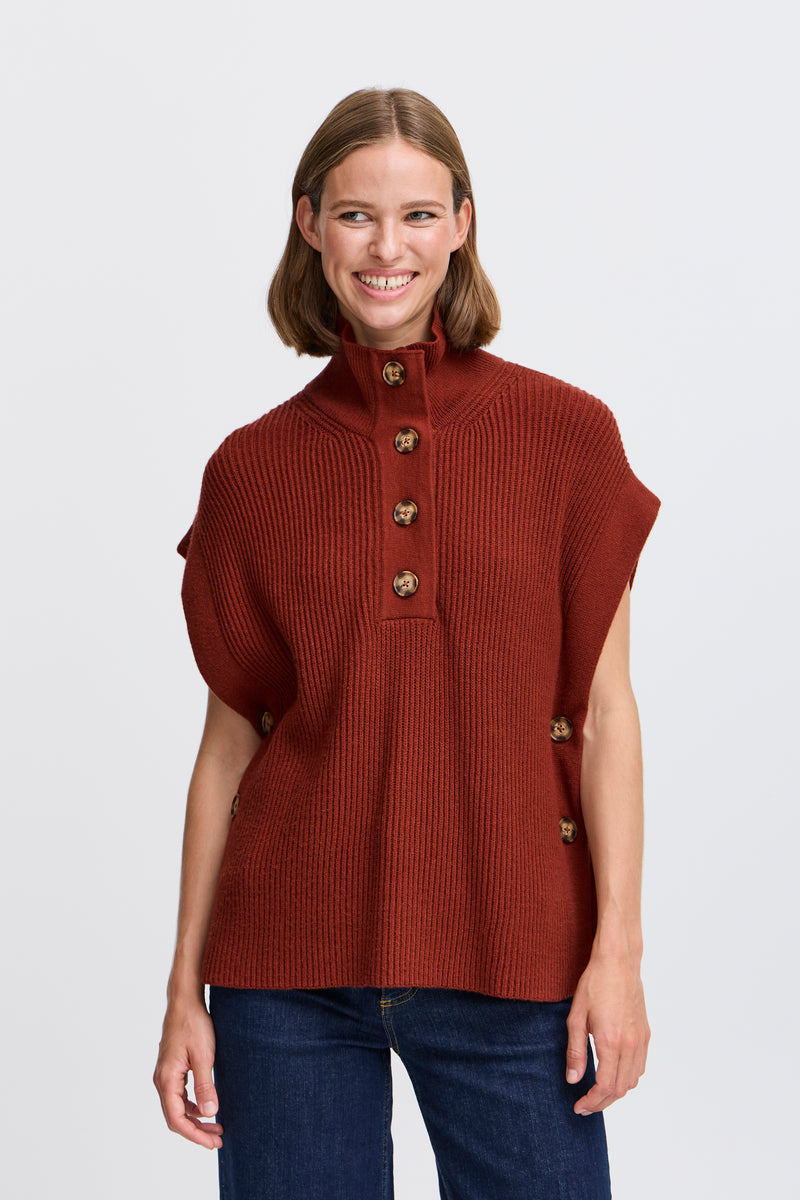 B.Young ByMilone Brandy Brown Knitted Button Layering Vest, 20815640