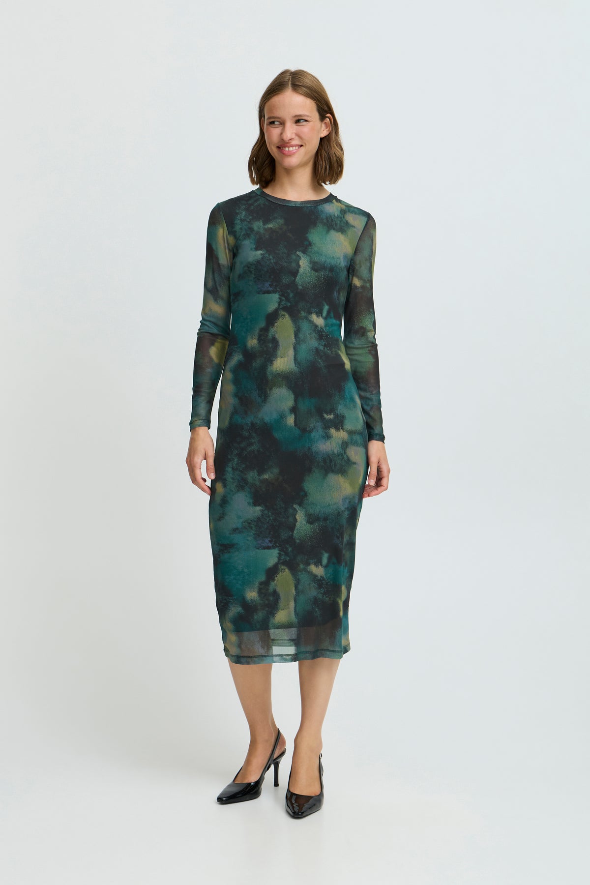 B.Young Bypaloma Birch Blur Printed Mesh Midi Dress, 20815713