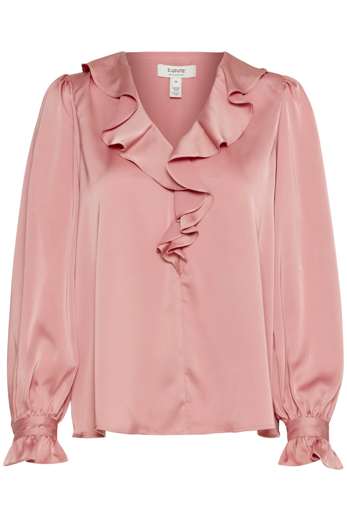 B.Young ByFlair Zephyr Pink V-Neck Satin Frill Blouse, 20815848