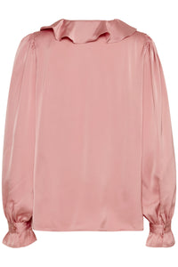 B.Young ByFlair Zephyr Pink V-Neck Satin Frill Blouse, 20815848