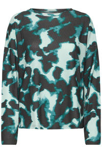 B.Young ByPieta Blurry Green Abstract Printed Knitted Pullover